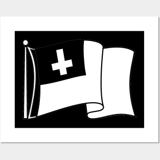 Christian Flag Upside Down Cross Black and White Posters and Art